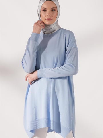 Bisiklet Yaka Basic Tunik - Açık Mavi