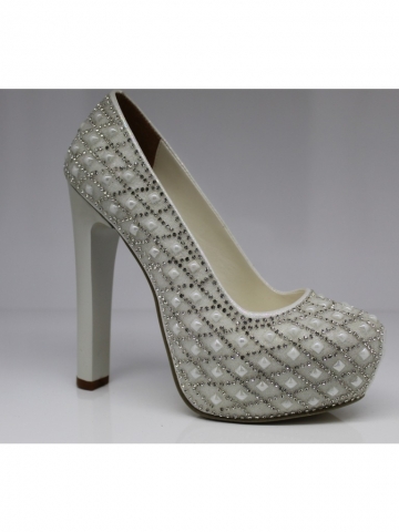 ROSMARİN GELİNLİK,ABİYE, PLATFORMLU KARE TOPUK BAYAN AYAKKABISI