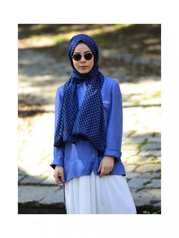 Argite Eşarp Pamuk Şal - Lacivert Mavi