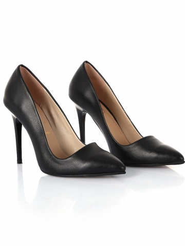 SİYAH CİLT İNCE TOPUK 10 cm KADIN AYAKKABI