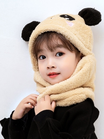 Winter Children Hat Plus Fleece Kids Caps Cartoon Hat For Girls Boys Scarf Thicken Cap Newborn Photography Baby Stuff