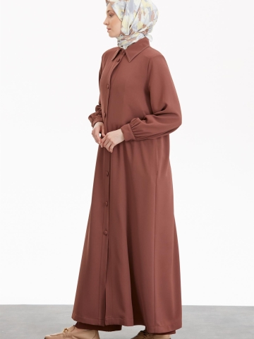 Kontrast Dikişli Ferace - Kiremit