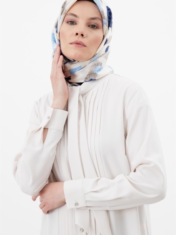 Fular Yaka Piliseli Tunik - Taş