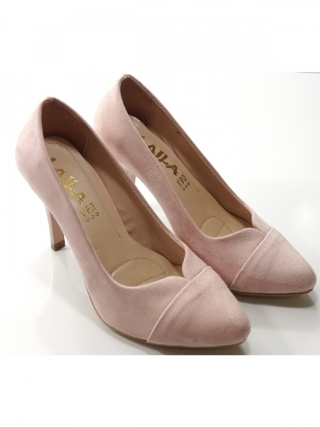 LAILA175 PUDRA PEMBE SÜET KADIN STİLETTO AYAKKABI
