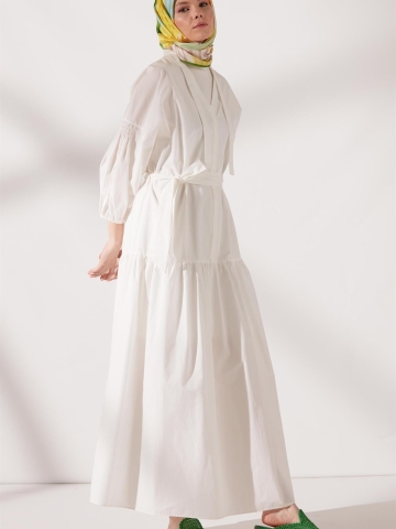 Truvakar Kol Pamuklu Elbise - Ekru