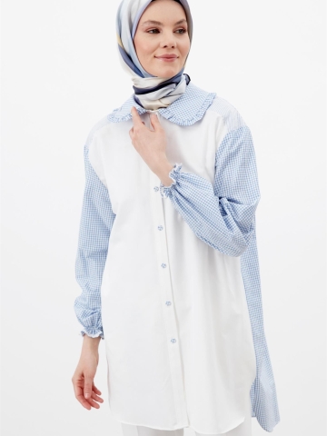 Bebe Yaka Pötikareli Tunik - Açık Mavi