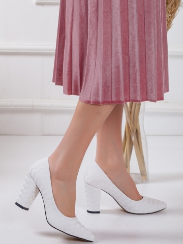 Kalın Topuklu Beyaz Kadın Stiletto