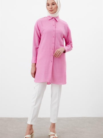 Yırtmaç Detaylı Tunik - Pembe