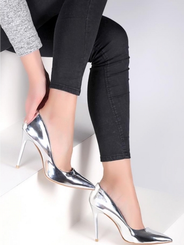 A1760-17Lame Pembe Potin Lame Kadın Klasik Topuk