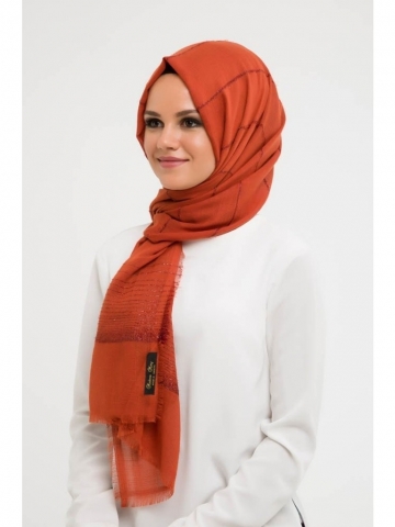 Madame Mary Pamuklu Simli Şal M-02 Kiremit