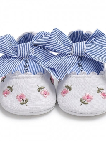 Baby Girl Shoes Newborn Flower Print Stripe Bowknot Soft Anti-Slip Sole Toddler Princess Cute Crib Shoes Moccasins Baby