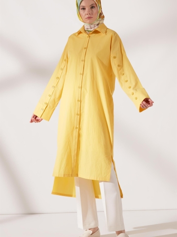 Kolları Düğme Detaylı Tunik - Sarı