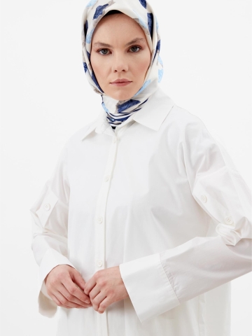 Kolları Düğme Detaylı Tunik - Ekru