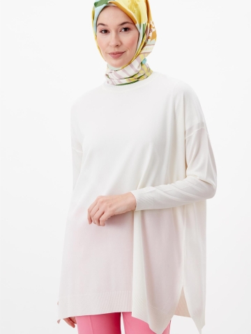 Bisiklet Yaka Basic Tunik - Ekru