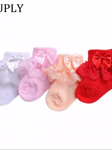 Bow Lace Baby Socks For Newborn Winter Keep Warm Cotton Baby Girls Sock Cute Toddler Socks Princess Style Baby Accessories
